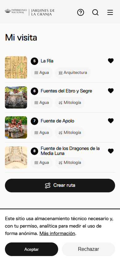 Vista de Mi visita con los puntos guardados como favoritos.
